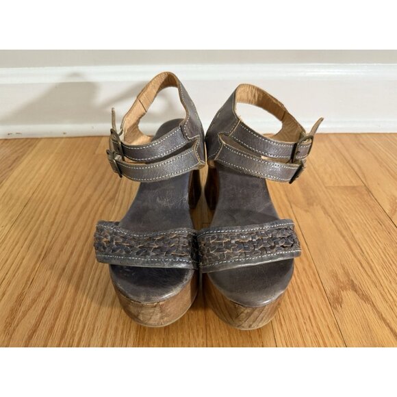 Bed Stu Womens 7.5 Kenya Sandals Distressed Leather Platform Chunky Wooden Heels - Picture 5 of 13